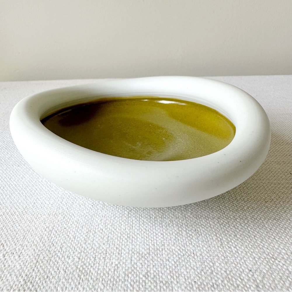 Handmade Olive Green and White Bowl – A Touch of Art for Your Table